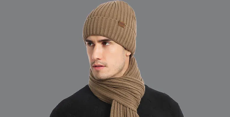 Autumn and Winter New Products Men's and Women's Fashion Atmosphere Winter Knitted Solid Color Scarf Hat Glove 3-Piece Set