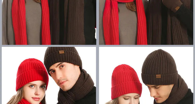 Autumn and Winter New Products Men's and Women's Fashion Atmosphere Winter Knitted Solid Color Scarf Hat Glove 3-Piece Set