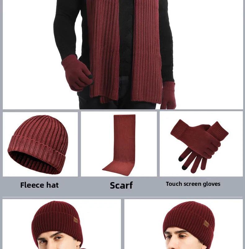 Autumn and Winter New Products Men's and Women's Fashion Atmosphere Winter Knitted Solid Color Scarf Hat Glove 3-Piece Set