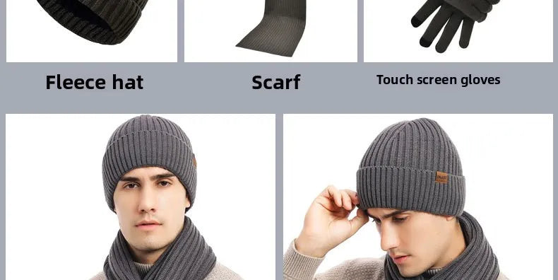 Autumn and Winter New Products Men's and Women's Fashion Atmosphere Winter Knitted Solid Color Scarf Hat Glove 3-Piece Set