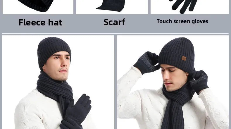 Autumn and Winter New Products Men's and Women's Fashion Atmosphere Winter Knitted Solid Color Scarf Hat Glove 3-Piece Set