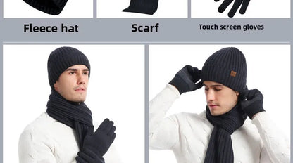 Autumn and Winter New Products Men's and Women's Fashion Atmosphere Winter Knitted Solid Color Scarf Hat Glove 3-Piece Set