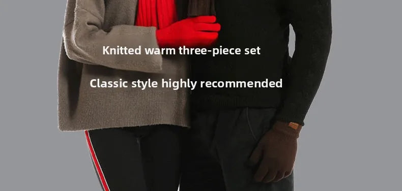 Autumn and Winter New Products Men's and Women's Fashion Atmosphere Winter Knitted Solid Color Scarf Hat Glove 3-Piece Set