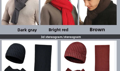 Autumn and Winter New Products Men's and Women's Fashion Atmosphere Winter Knitted Solid Color Scarf Hat Glove 3-Piece Set