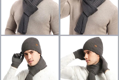 Autumn and Winter New Products Men's and Women's Fashion Atmosphere Winter Knitted Solid Color Scarf Hat Glove 3-Piece Set
