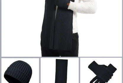 Autumn and Winter New Products Men's and Women's Fashion Atmosphere Winter Knitted Solid Color Scarf Hat Glove 3-Piece Set