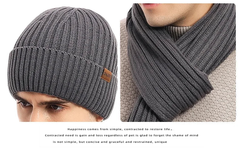 Autumn and Winter New Products Men's and Women's Fashion Atmosphere Winter Knitted Solid Color Scarf Hat Glove 3-Piece Set
