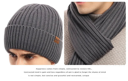 Autumn and Winter New Products Men's and Women's Fashion Atmosphere Winter Knitted Solid Color Scarf Hat Glove 3-Piece Set