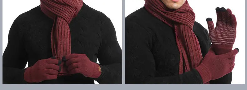 Autumn and Winter New Products Men's and Women's Fashion Atmosphere Winter Knitted Solid Color Scarf Hat Glove 3-Piece Set