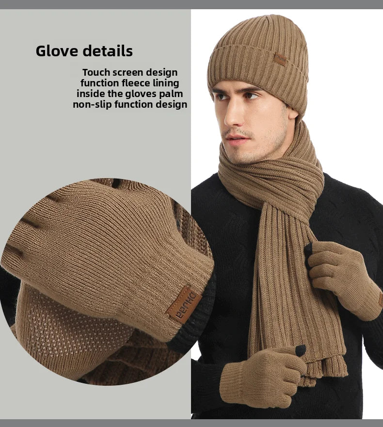 Autumn and Winter New Products Men's and Women's Fashion Atmosphere Winter Knitted Solid Color Scarf Hat Glove 3-Piece Set
