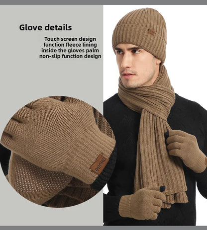 Autumn and Winter New Products Men's and Women's Fashion Atmosphere Winter Knitted Solid Color Scarf Hat Glove 3-Piece Set