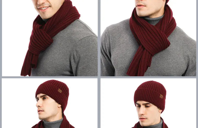 Autumn and Winter New Products Men's and Women's Fashion Atmosphere Winter Knitted Solid Color Scarf Hat Glove 3-Piece Set