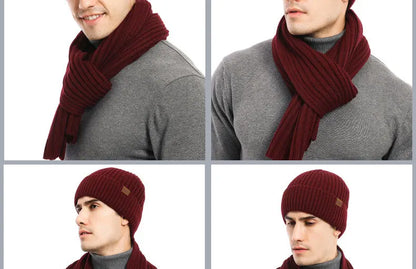 Autumn and Winter New Products Men's and Women's Fashion Atmosphere Winter Knitted Solid Color Scarf Hat Glove 3-Piece Set