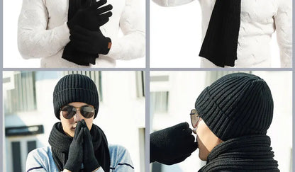 Autumn and Winter New Products Men's and Women's Fashion Atmosphere Winter Knitted Solid Color Scarf Hat Glove 3-Piece Set