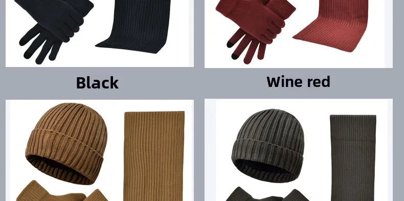Autumn and Winter New Products Men's and Women's Fashion Atmosphere Winter Knitted Solid Color Scarf Hat Glove 3-Piece Set