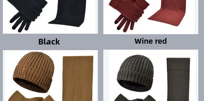 Autumn and Winter New Products Men's and Women's Fashion Atmosphere Winter Knitted Solid Color Scarf Hat Glove 3-Piece Set