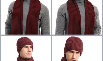 Autumn and Winter New Products Men's and Women's Fashion Atmosphere Winter Knitted Solid Color Scarf Hat Glove 3-Piece Set