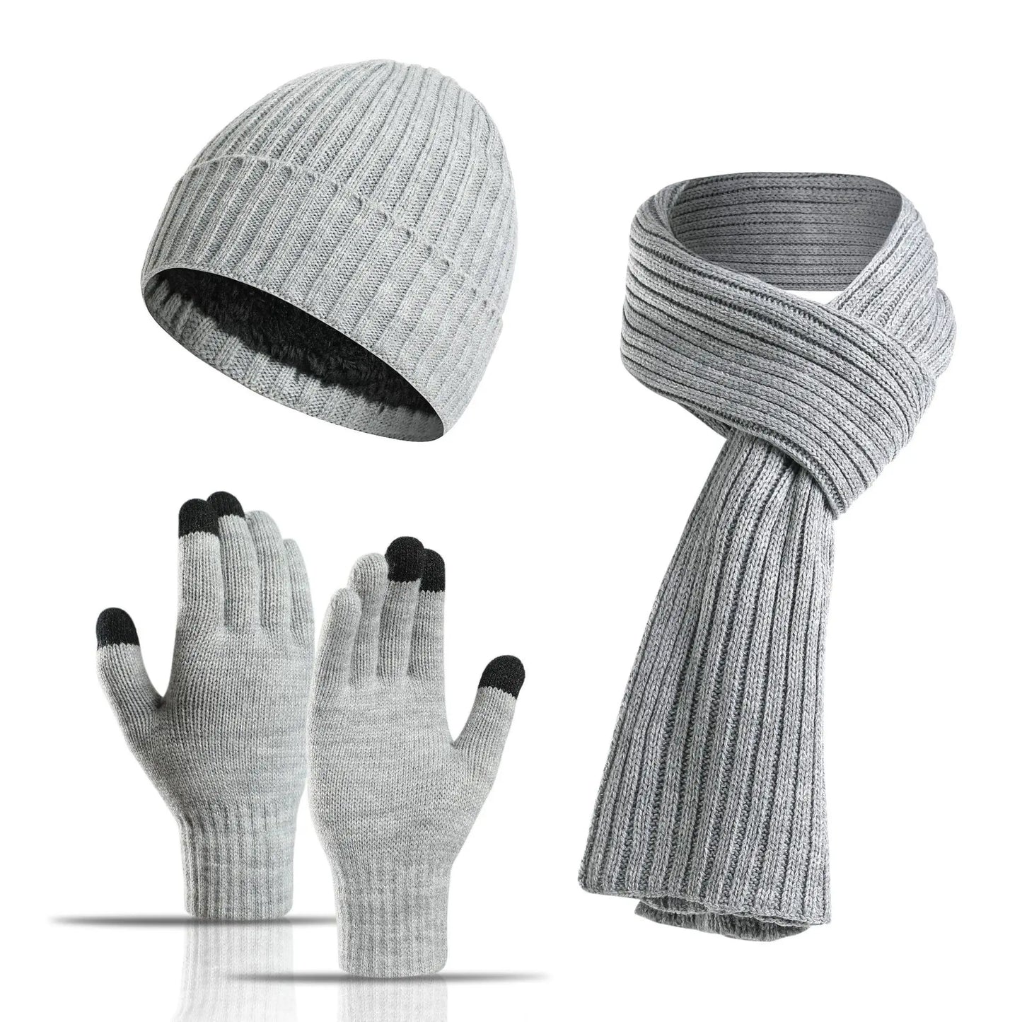 Autumn and Winter New Products Men's and Women's Fashion Atmosphere Winter Knitted Solid Color Scarf Hat Glove 3-Piece Set