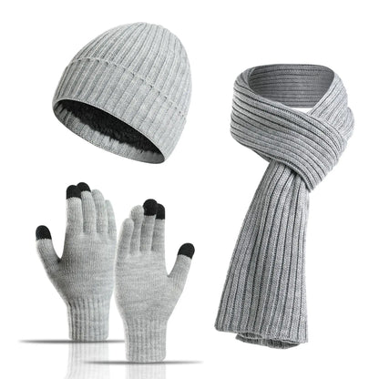 Autumn and Winter New Products Men's and Women's Fashion Atmosphere Winter Knitted Solid Color Scarf Hat Glove 3-Piece Set