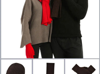 Autumn and Winter New Products Men's and Women's Fashion Atmosphere Winter Knitted Solid Color Scarf Hat Glove 3-Piece Set