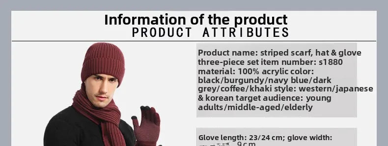 Autumn and Winter New Products Men's and Women's Fashion Atmosphere Winter Knitted Solid Color Scarf Hat Glove 3-Piece Set