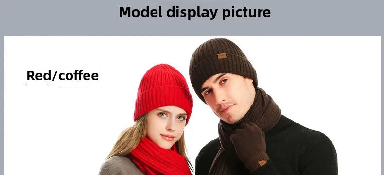 Autumn and Winter New Products Men's and Women's Fashion Atmosphere Winter Knitted Solid Color Scarf Hat Glove 3-Piece Set
