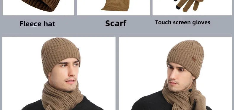 Autumn and Winter New Products Men's and Women's Fashion Atmosphere Winter Knitted Solid Color Scarf Hat Glove 3-Piece Set