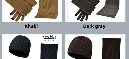 Autumn and Winter New Products Men's and Women's Fashion Atmosphere Winter Knitted Solid Color Scarf Hat Glove 3-Piece Set