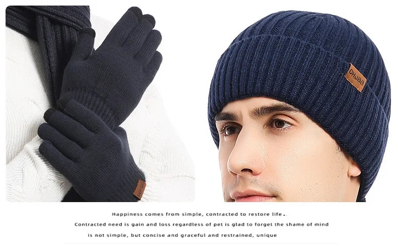 Autumn and Winter New Products Men's and Women's Fashion Atmosphere Winter Knitted Solid Color Scarf Hat Glove 3-Piece Set