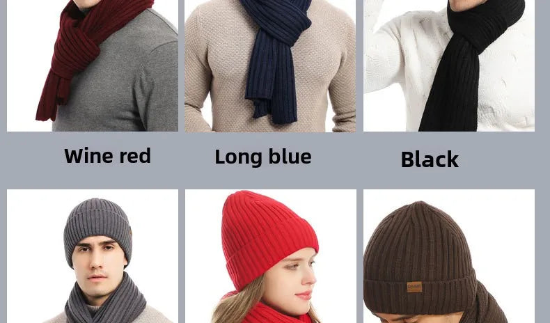 Autumn and Winter New Products Men's and Women's Fashion Atmosphere Winter Knitted Solid Color Scarf Hat Glove 3-Piece Set