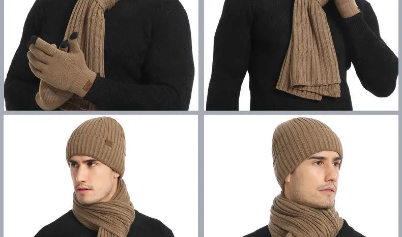 Autumn and Winter New Products Men's and Women's Fashion Atmosphere Winter Knitted Solid Color Scarf Hat Glove 3-Piece Set