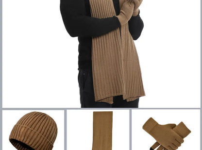 Autumn and Winter New Products Men's and Women's Fashion Atmosphere Winter Knitted Solid Color Scarf Hat Glove 3-Piece Set