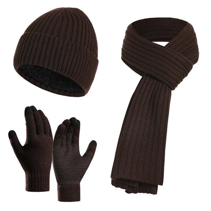 Autumn and Winter New Products Men's and Women's Fashion Atmosphere Winter Knitted Solid Color Scarf Hat Glove 3-Piece Set