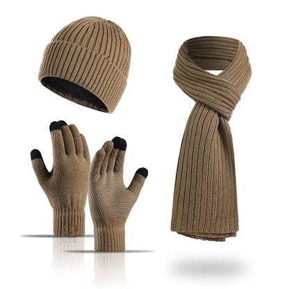 Autumn and Winter New Products Men's and Women's Fashion Atmosphere Winter Knitted Solid Color Scarf Hat Glove 3-Piece Set