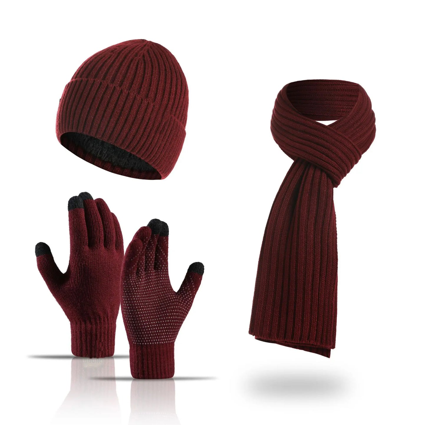 Autumn and Winter New Products Men's and Women's Fashion Atmosphere Winter Knitted Solid Color Scarf Hat Glove 3-Piece Set