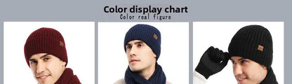 Autumn and Winter New Products Men's and Women's Fashion Atmosphere Winter Knitted Solid Color Scarf Hat Glove 3-Piece Set