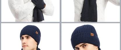 Autumn and Winter New Products Men's and Women's Fashion Atmosphere Winter Knitted Solid Color Scarf Hat Glove 3-Piece Set