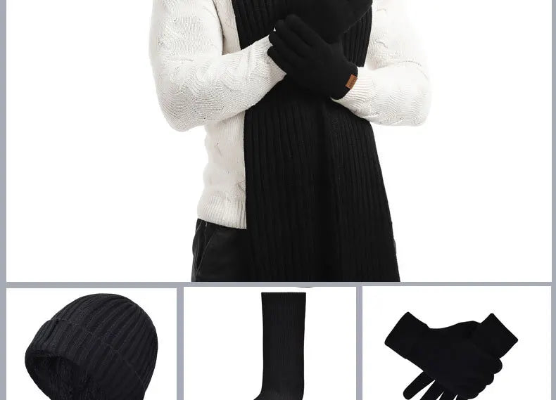Autumn and Winter New Products Men's and Women's Fashion Atmosphere Winter Knitted Solid Color Scarf Hat Glove 3-Piece Set