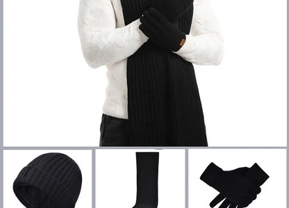 Autumn and Winter New Products Men's and Women's Fashion Atmosphere Winter Knitted Solid Color Scarf Hat Glove 3-Piece Set
